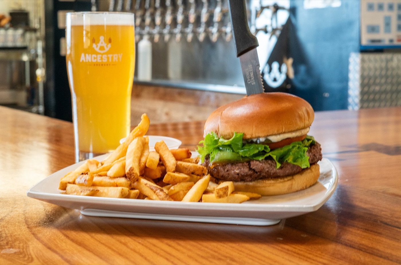 Ancestry Burger with fries